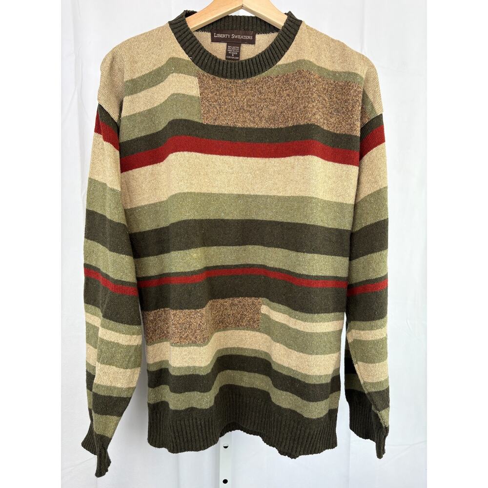 LIBERTY SWEATERS Size S Striped Crew Neck Long Sleeve Pullover Cotton Blend USA